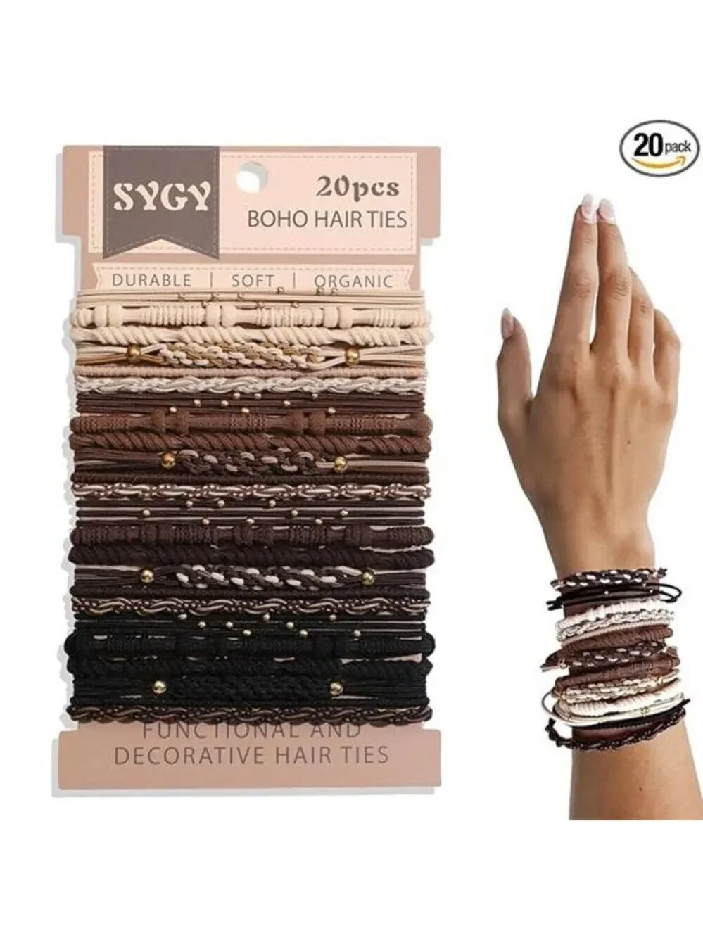 Boho hair ties set neutral elastic ponytail holders no damage thick thin hair